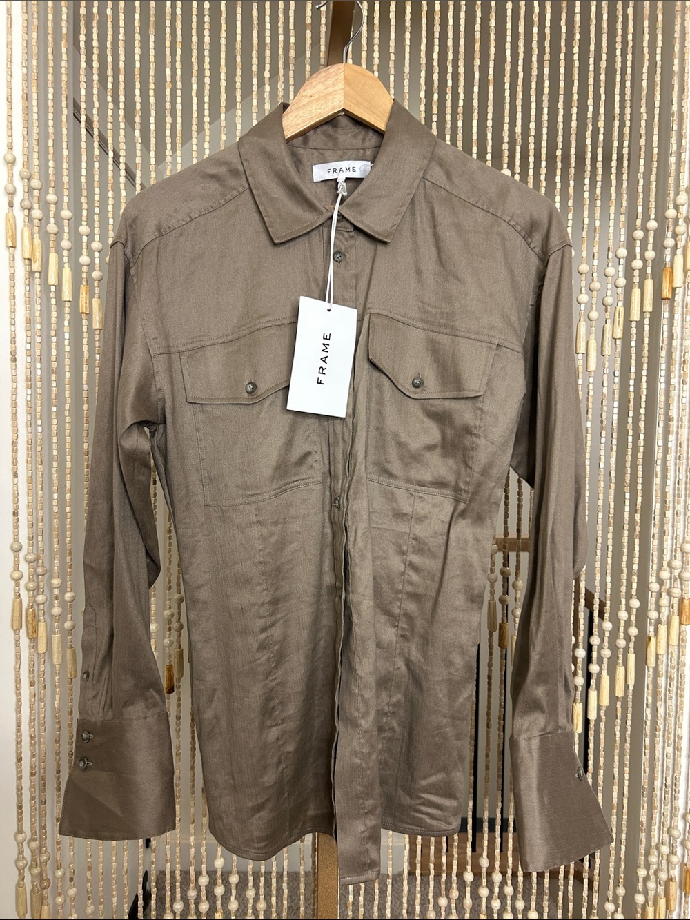Frame Denim Olive Brown Button-Up Shirt Jacket